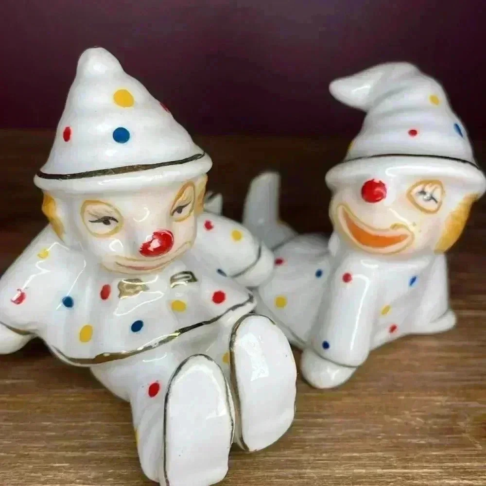Kitschy Vintage Tumbling Silly Clown Figurines 2.5” Set of 2